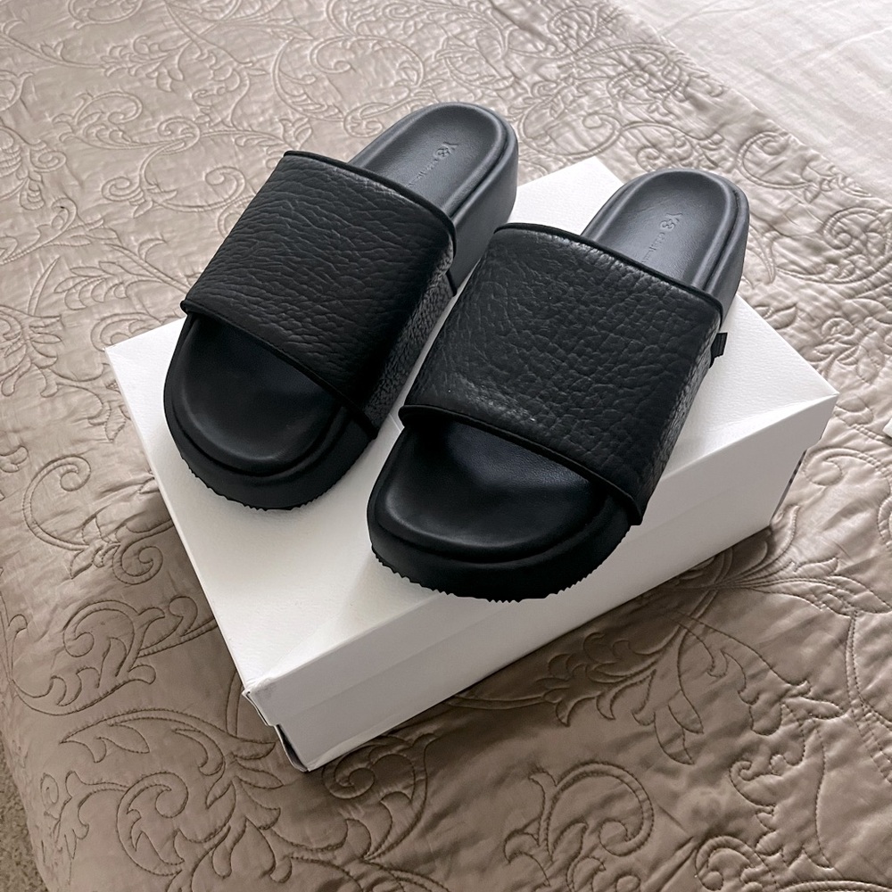 Adidas Y-3 Black Leather Sandal Slides, Size 10, NIB
